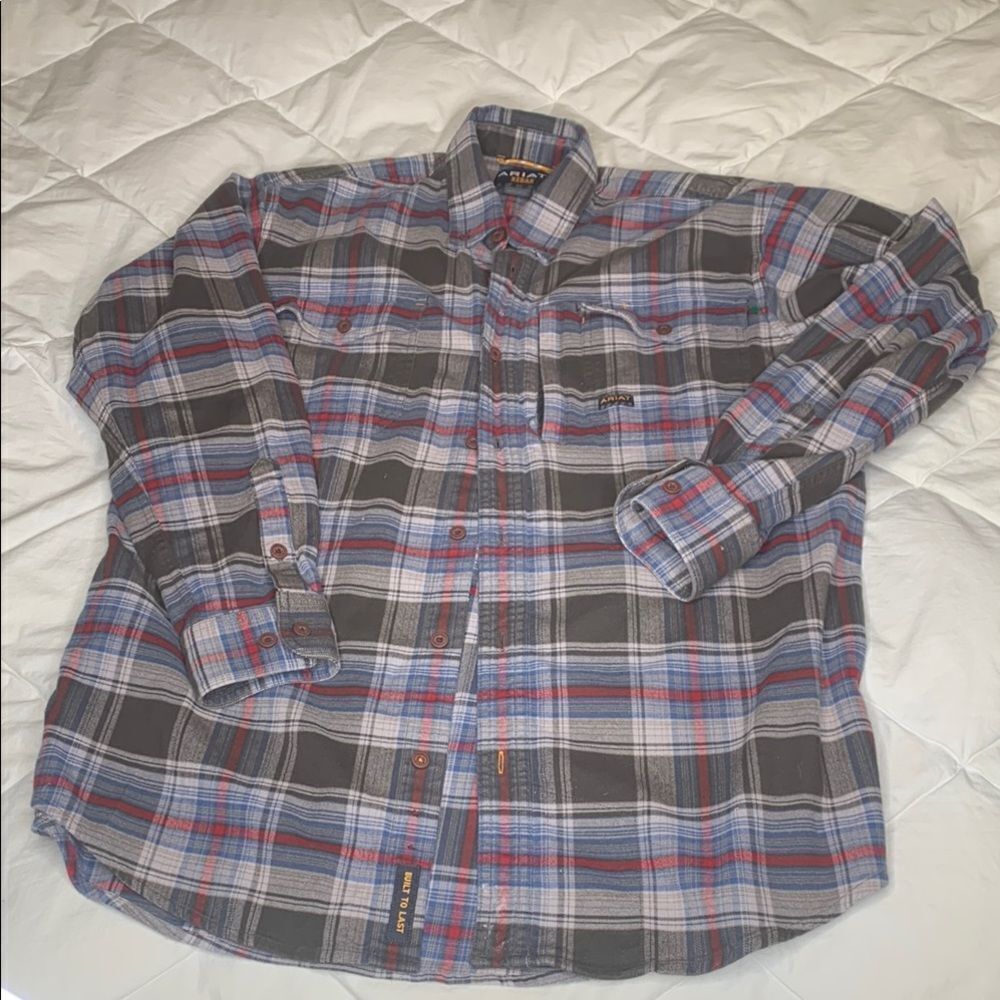 ARIAT REBAR, Men's Plaid Shirt - Blue and Gray